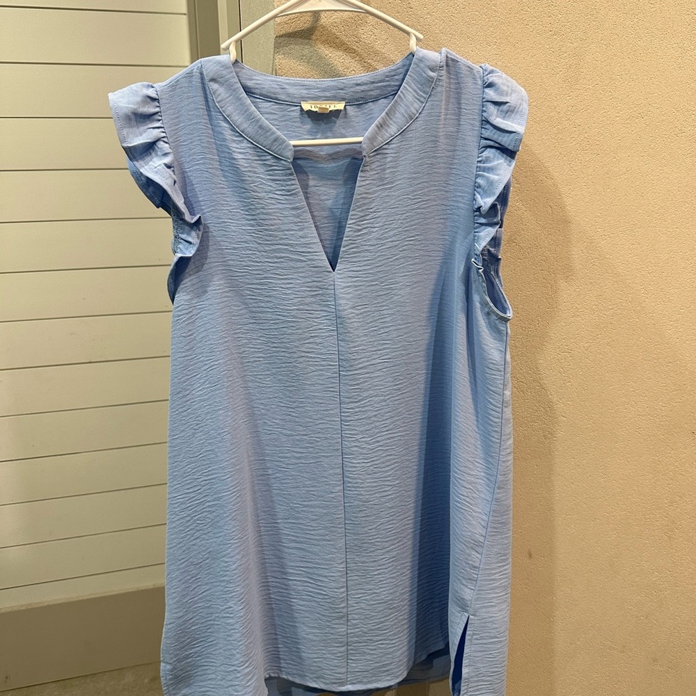 Light Blue Ruffle Sleeve Women's Top
